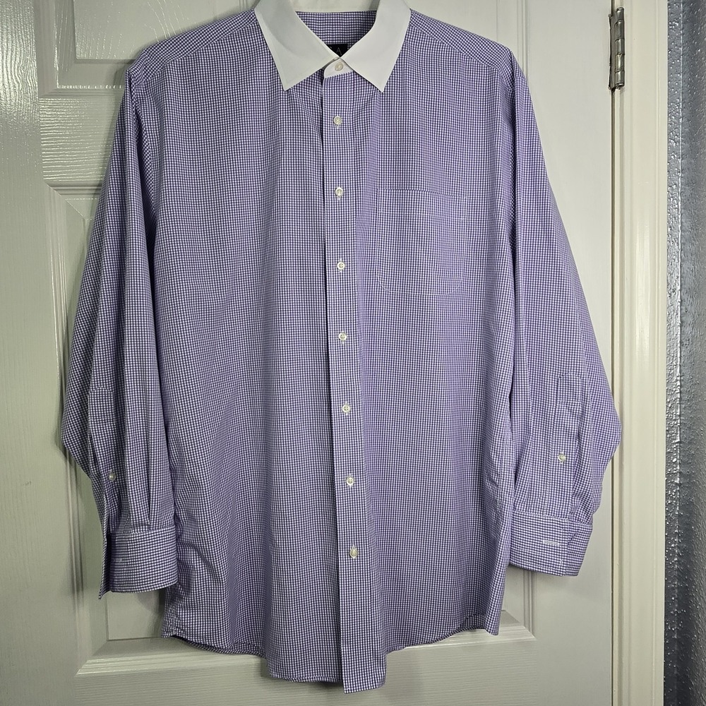 Jos. A. Bank Executive Tailored Fit Purple Check Dress Shirt Cotton 17-34